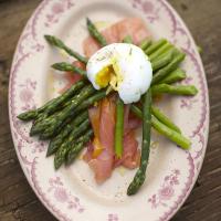 Blanched asparagus - poached egg - fresh smoked salmon_image