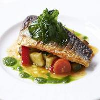 Pan-fried sea bass with ratatouille & basil image