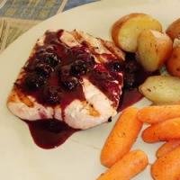 Grilled Salmon Steaks with Savory Blueberry Sauce image