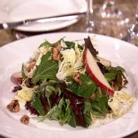 Frisee Salad with Spiced Walnuts, Pears, Farmhouse Cheddar, and Port Vinaigrette image