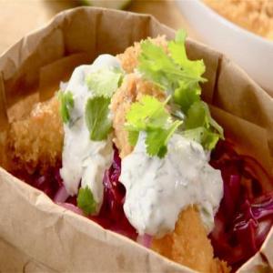 Walking Fish Tacos with Crunchy Cabbage Slaw and Cilantro Dressing_image