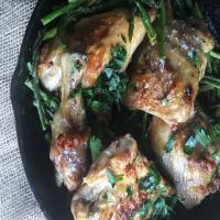 Skillet Roast Chicken with Asparagus and White Wine Sauce_image