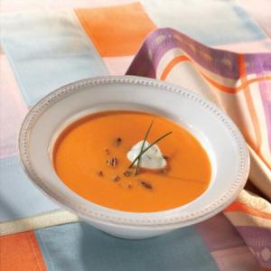 Sweet Potato and Spiced Pecan Soup with Chive Chantilly_image
