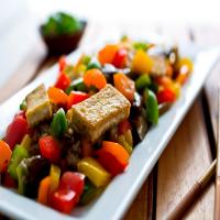 Stir-Fried Rainbow Peppers, Eggplant and Tofu image