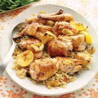 Lemon-Roasted Chicken with Arugula Salad and Dilled Orzo_image