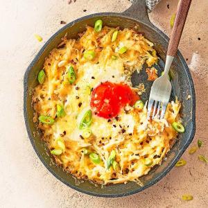 Cheesy skillet hash brown & eggs image