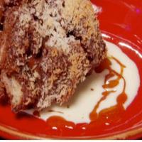 Throwdown's Chocolate-Coconut Bread Pudding with Passion Fruit Sauce image