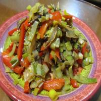 Wine Braised Leeks With Red Pepper & Shiitakes_image