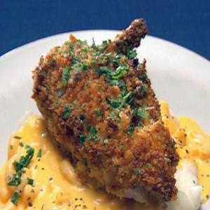 Kid Pleasin' Fried Chicken and Quince Jelly over Macaroni and Cheese and Mashed Potatoes image