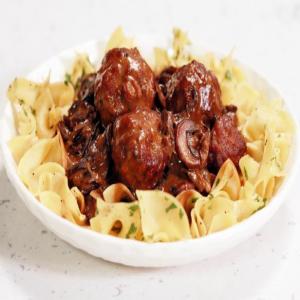 Veal and Pork Meatballs with Mushroom Gravy and Egg Noodles image