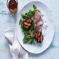 Grilled Pork Tenderloin and Plums with Creamy Goat Cheese Sauce image