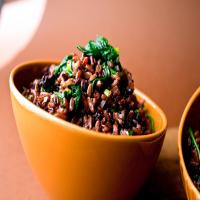 Red and Black Rice With Leeks and Pea Tendrils image