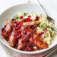 Pomegranate chicken with almond couscous image