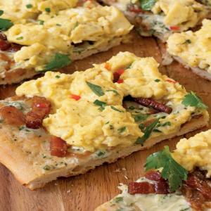 Tarte Flambe with Softly Scrambled Eggs and Goat Cheese image