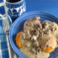 Peppered Sausage Gravy and Biscuits image