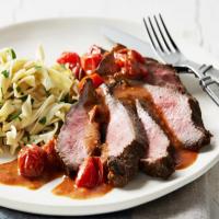 Butter-Basted Flat Iron Steak with Tomato Butter Sauce and Parsley Noodles_image