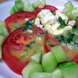 Tomato and Cucumber Salad With Feta and Honey Mustard Dressing image