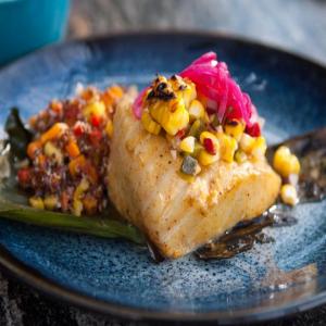 Banana Leaf-Wrapped Chilean Seabass with Pickled Red Onions_image
