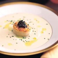 Cauliflower Soup with Seared Scallops, Lemon Oil, and American Caviar image