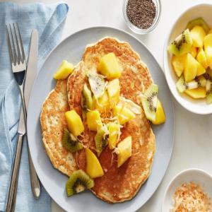 Oat and Chia Seed Pancakes with Mango, Pineapple and Kiwi image
