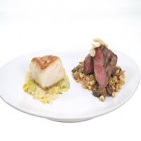 Surf and Turf in Herbed Red Wine Sauce with Buttery Mushrooms and Creamy Leeks_image