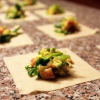 Breakfast Potstickers With Avocado and Goat Cheese image