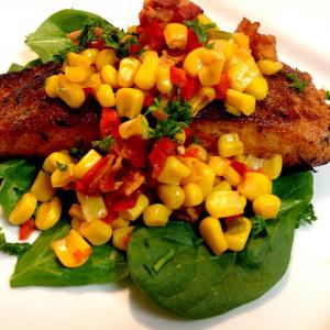 Grilled Salmon with Bacon and Corn Relish_image