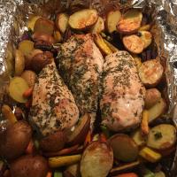 Broiled Chicken Breasts with Herbs, Carrots, and Red Potatoes image
