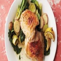 Broiled Skillet Chicken with Leeks, Potatoes, and Spinach image