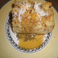 Pina colada white bread pudding with coconut topping/rum caramel sauce Recipe - (4.6/5) image