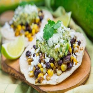 Caramelized Corn and Black Bean Tacos with Roast Zucchini Salsa and Roasted Poblano Crema_image