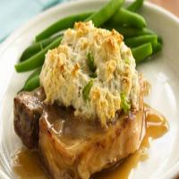 Gravy Pork Chops with Stuffing Biscuits_image