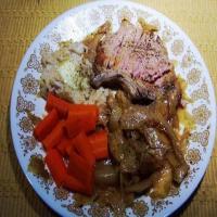 PORK CHOPS, BEAS BAKED CABBAGE w/ taters & carrots_image