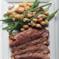 Rib-Eye Steaks with Garbanzo and Green Bean Salad_image