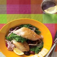 Chicken with Mustard Greens, Olives, and Lemon image