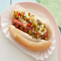 Grilled Link Hot Dogs with Homemade Pickle Relish image