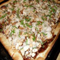 Barbecue Cashew-Chicken Pizza With French-Fried Onions image