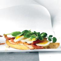 Open-Faced Egg, Bacon, and Watercress Sandwich image