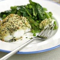 Cod with lemon & parsley crust & summer greens image