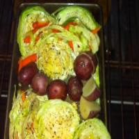 Roasted cabbage, red potatoes, and carrots image