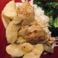 Mustard Chicken Thighs and Apples in White Wine and Cream Sauce image
