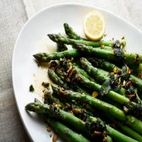 Steamed Asparagus With Pistachios and Brown Butter image