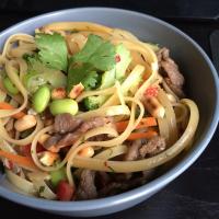 Asian Pasta Salad with Beef, Broccoli and Bean Sprouts image