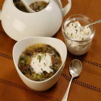 Mushroom and Leek Soup with Thyme Cream image