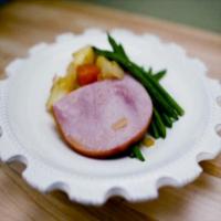 Tropical Fruit-Glazed Ham with Sweet Onions and Yukon Gold Potatoes_image