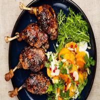 Sesame-Glazed Duck Legs With Spicy Persimmon Salad image