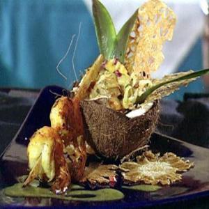 Glazed Sugar Loaf Pineapple and Lobster Salad Garnished with Toasted Coconut and Cuban Style Citrus Grilled Shrimp_image