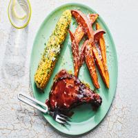BBQ Pork Chops with Herb-Butter Corn and Sweet Potatoes image