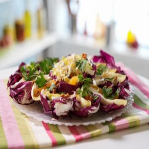 Endive Salad with Candied Walnuts, Orange Caramel Dressing and Blue Cheese image