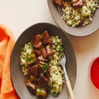 Pepper Steak and Rice Pilaf with Mushrooms image